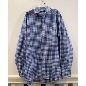 Ralph Lauren Polo Mens XXL 2XL Classic Fit Plaid Stretch Poplin Shirt Blue Multi